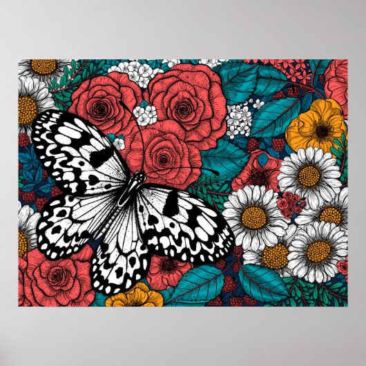 Garten mit Papierkissen Poster (Vorne)