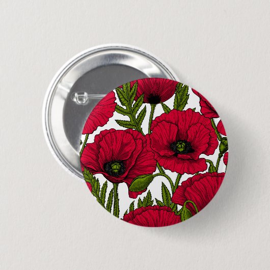Garten mit rotem Mohn 2 Button (Vorne & Hinten)