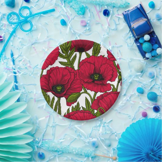 Garten mit rotem Mohn 2 Pappteller (Party)