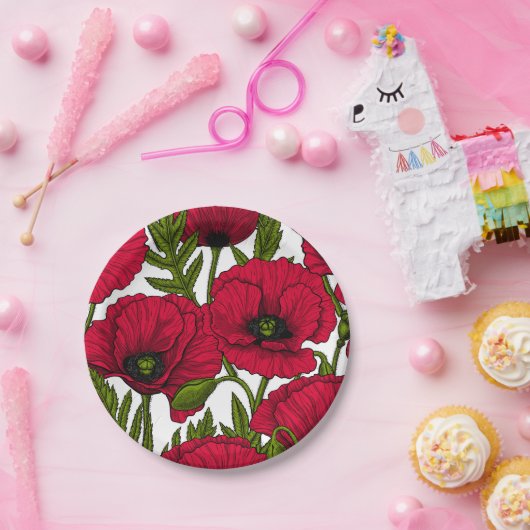 Garten mit rotem Mohn 2 Pappteller (Party)