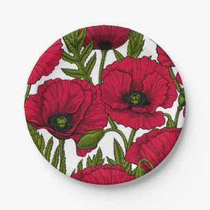 Garten mit rotem Mohn 2 Pappteller