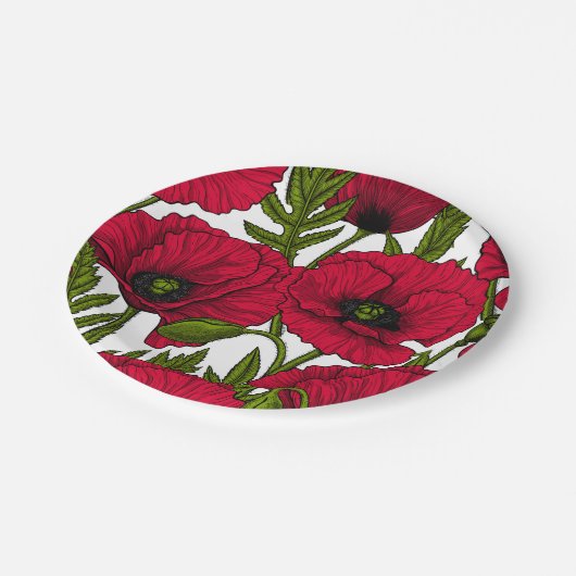 Garten mit rotem Mohn 2 Pappteller (Schrägansicht)