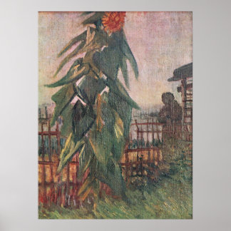 Garten mit Sonnenblume und ein Mädchen von van Gog Poster