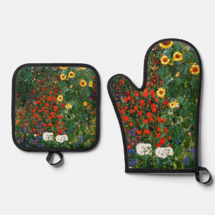 Garten mit Sonnenblumen Ofenhandschuh & Topflappen-Set