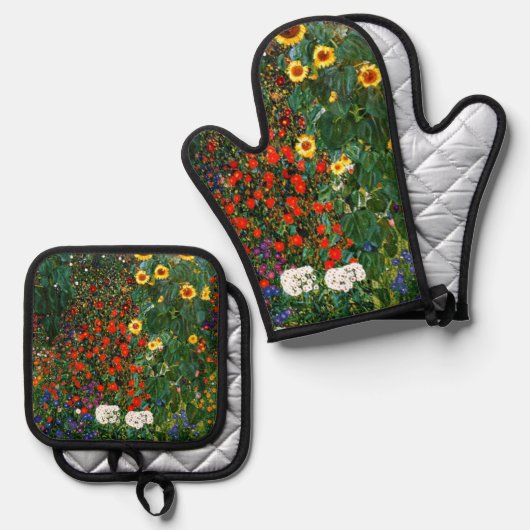 Garten mit Sonnenblumen Ofenhandschuh & Topflappen-Set (Vorderseite/Rückseite)