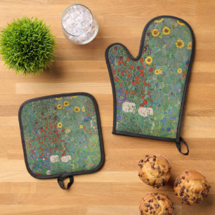 Garten mit Sonnenblumen Ofenhandschuh & Topflappen-Set