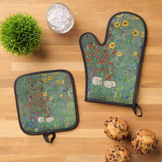 Garten mit Sonnenblumen Ofenhandschuh & Topflappen-Set