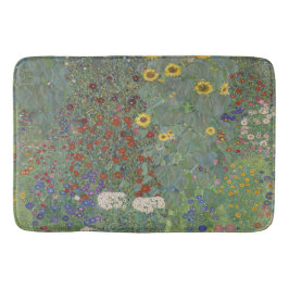 Garten mit Sonnenblumen von Gustav Klimt Badematte