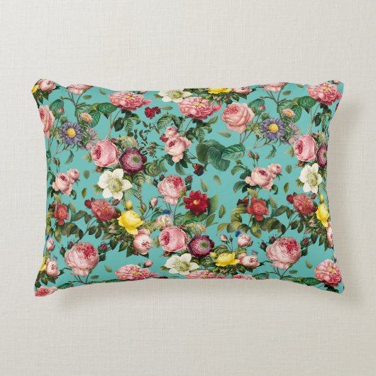 Garten mit Vintager Rose im aquamarinen Hintergrun Dekokissen (Vorderseite)