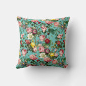 Garten mit Vintager Rose im aquamarinen Hintergrun Kissen (Rückseite)