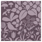 Garten mit Vögeln und Schmetterlingen, Auberginen Stoff (Nahaufnahme)