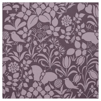 Garten mit Vögeln und Schmetterlingen, Auberginen Stoff