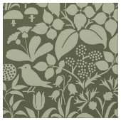 Garten mit Vögeln und Schmetterlingen, Grüne Olive Stoff (Nahaufnahme)