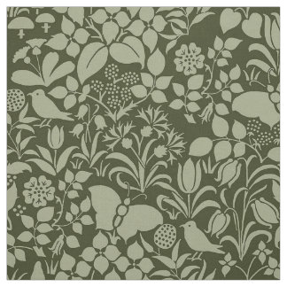 Garten mit Vögeln und Schmetterlingen, Grüne Olive Stoff