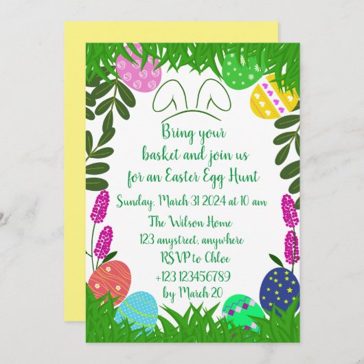 Garten Ostereier Jagd bunte Eier Einladung (Vorne/Hinten)