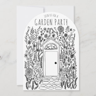 GARTEN PARTY Blume Tür Hand Gezeichnet Doodle Einladung