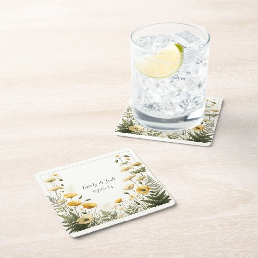 Garten Party Gelb und Olivenöl Wildblume Rechteckiger Pappuntersetzer (Vor Ort)