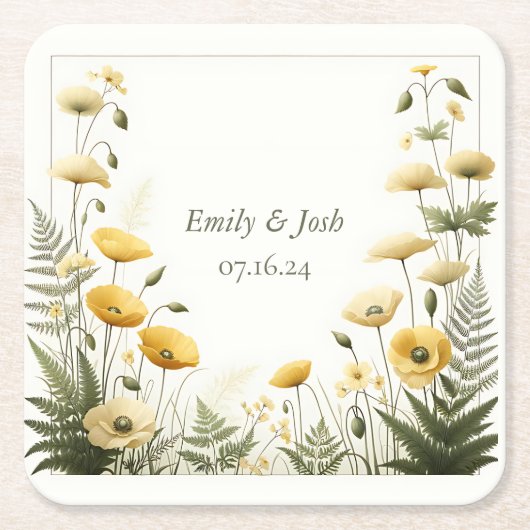 Garten Party Gelb und Olivenöl Wildblume Rechteckiger Pappuntersetzer (Vorderseite)