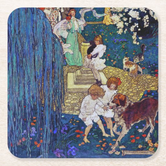 Garten Party mit Hund & Katze, Jessie Willcox Smit Rechteckiger Pappuntersetzer (Vorderseite)