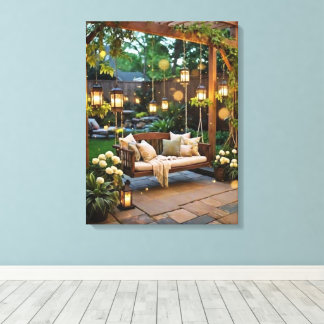 Garten-Patio mit Glühwürmchen Leinwanddruck