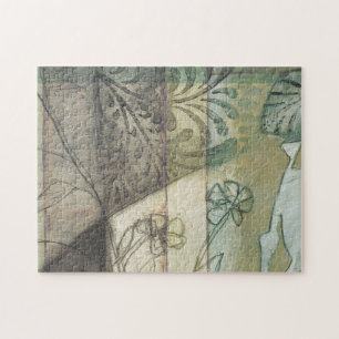 Garten-Platte mit Blätter, Blumen und Gras Puzzle