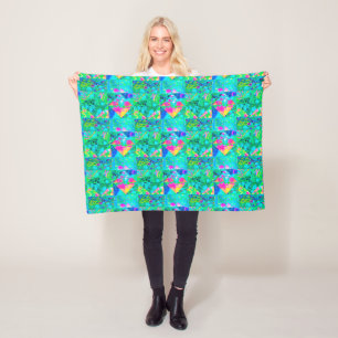 Garten-Quilt-Malerei mit Hortensie und Blautönen Fleecedecke