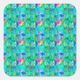 Garten-Quilt-Malerei mit Hortensie und Blautönen Quadratischer Aufkleber