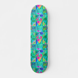Garten-Quilt-Malerei mit Hortensie und Blautönen Skateboard