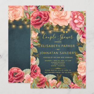 Garten-Rosa-Navy-Gold-Lichter-Paar-Shower Einladung