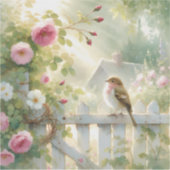 Garten-Rosen-Vogel-Aquarellszene Aufkleber (Vorderseite)