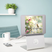 Garten-Rosen-Vogel-Aquarellszene Aufkleber (Laptop auf Schreibtisch)