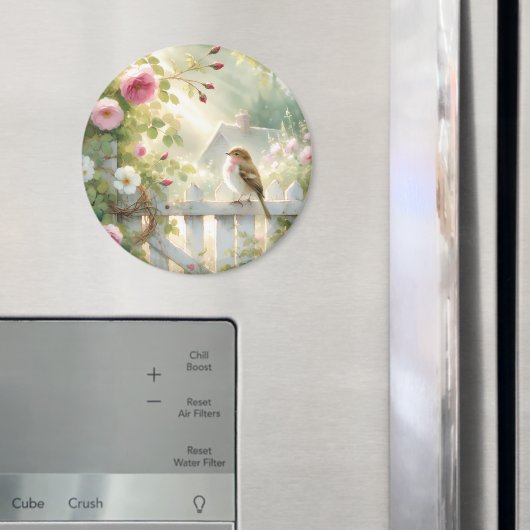 Garten-Rosen-Vogel-Aquarellszene Magnet (In Situ (Kühlschrank))