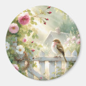 Garten-Rosen-Vogel-Aquarellszene Magnet (Vorne)
