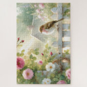 Garten-Rosen-Vogel-Aquarellszene Puzzle (Vertikal)