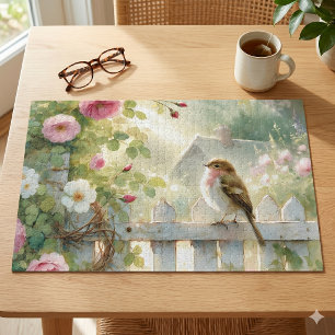 Garten-Rosen-Vogel-Aquarellszene Puzzle