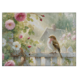 Garten-Rosen-Vogel-Aquarellszene Schneidebrett
