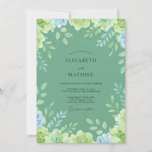 Garten Seafoam Gemalte Blätter Hochzeit Einladung