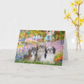 Garten - Shih Tzus (drei) Karte (Gelbe Blume)