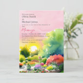 Garten Sonnenaufgang Wasserfarben Blumen Hochzeit Einladung (Stehend Vorderseite)