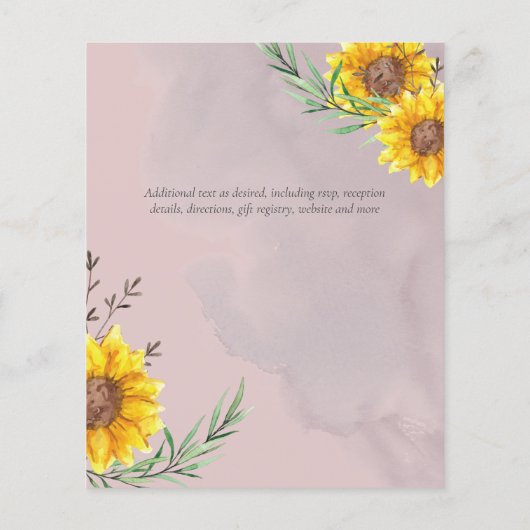 Garten Sonnenblumen Pink Rustic Boho Hochzeit (Rückseite)