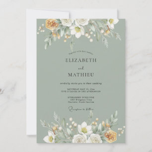 Garten-Stumpfes-Oliv-Wildblumen-Hochzeit Einladung