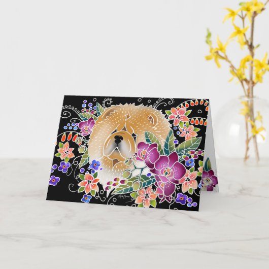 GARTEN-TANZ Chow-Chow - schwarze Hintergrundkarten Karte (Gelbe Blume)