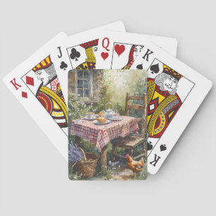 Garten-Tee-Morgen-Wasserfarbe Cottage Spielkarten