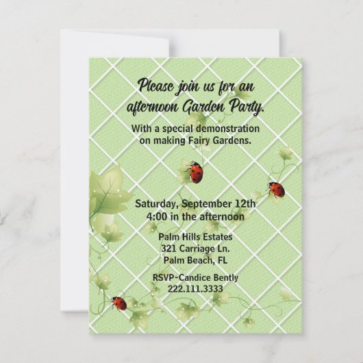 Garten Themenweine und Ladybugs Einladung (Vorderseite)