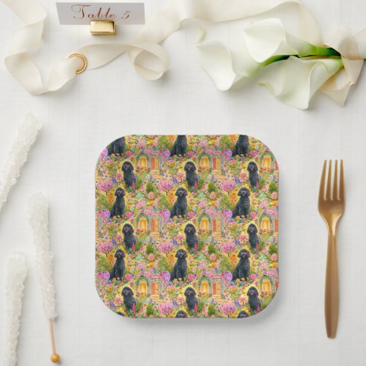 Garten Toile de Jouy Papierplatten - Goldendoodle Pappteller (Hochzeit)