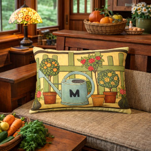 Garten-Topfpflanzen-Fries im Stil von Arts & Craft Dekokissen