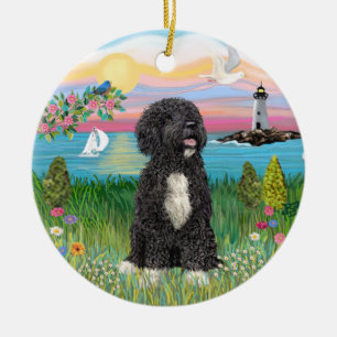 Garten-Ufer - Portugiesischer Wasserhund #5-(sw) Keramikornament