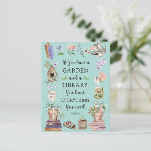 Garten- und Bibliotheksangebot Blumengarten Postkarte (Stehend Vorderseite)