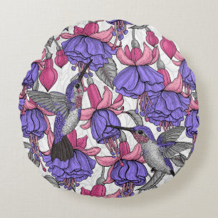 Garten von Hummingvogel, melrose und rosa Rundes Kissen