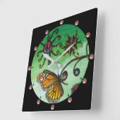 GARTEN VON MELISSA Magic Butterfly, Ladybug, Green Quadratische Wanduhr (Winkel)